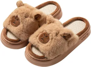 Gaolinci Cartoon Giraffe Cotton Slippers, Winter Indoor Outdoor Slippers for Women