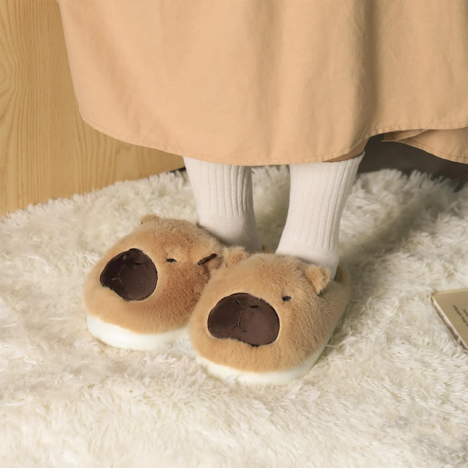 Gaolinci Cartoon Giraffe Cotton Slippers, Winter Indoor Outdoor Slippers for Women