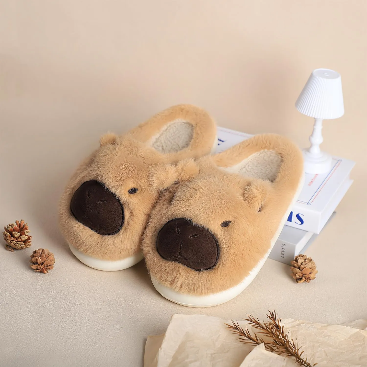 Gaolinci Cartoon Giraffe Cotton Slippers, Winter Indoor Outdoor Slippers for Women
