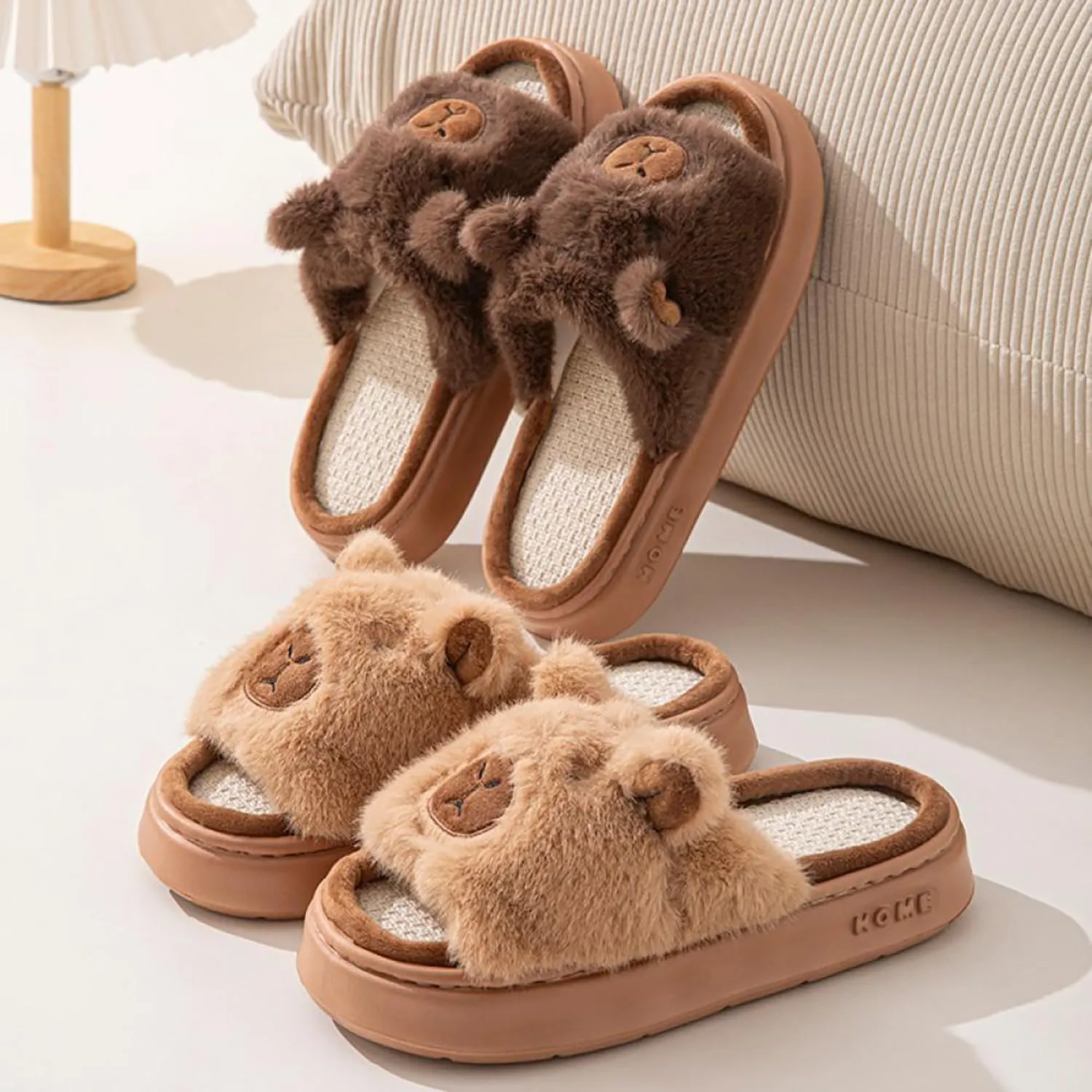 Gaolinci Cartoon Giraffe Cotton Slippers, Winter Indoor Outdoor Slippers for Women
