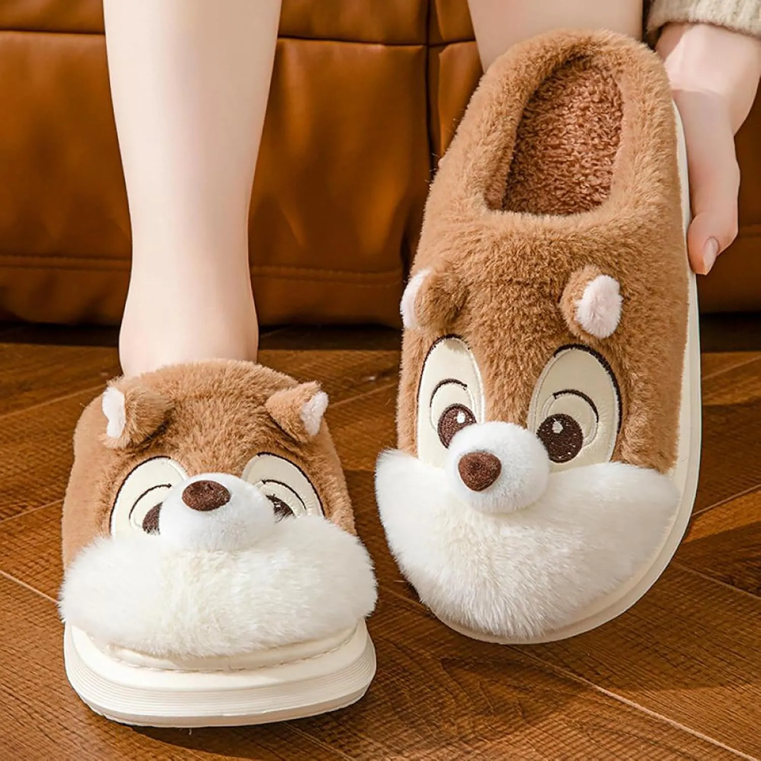 Gaolinci Cartoon Giraffe Cotton Slippers, Winter Indoor Outdoor Slippers for Women