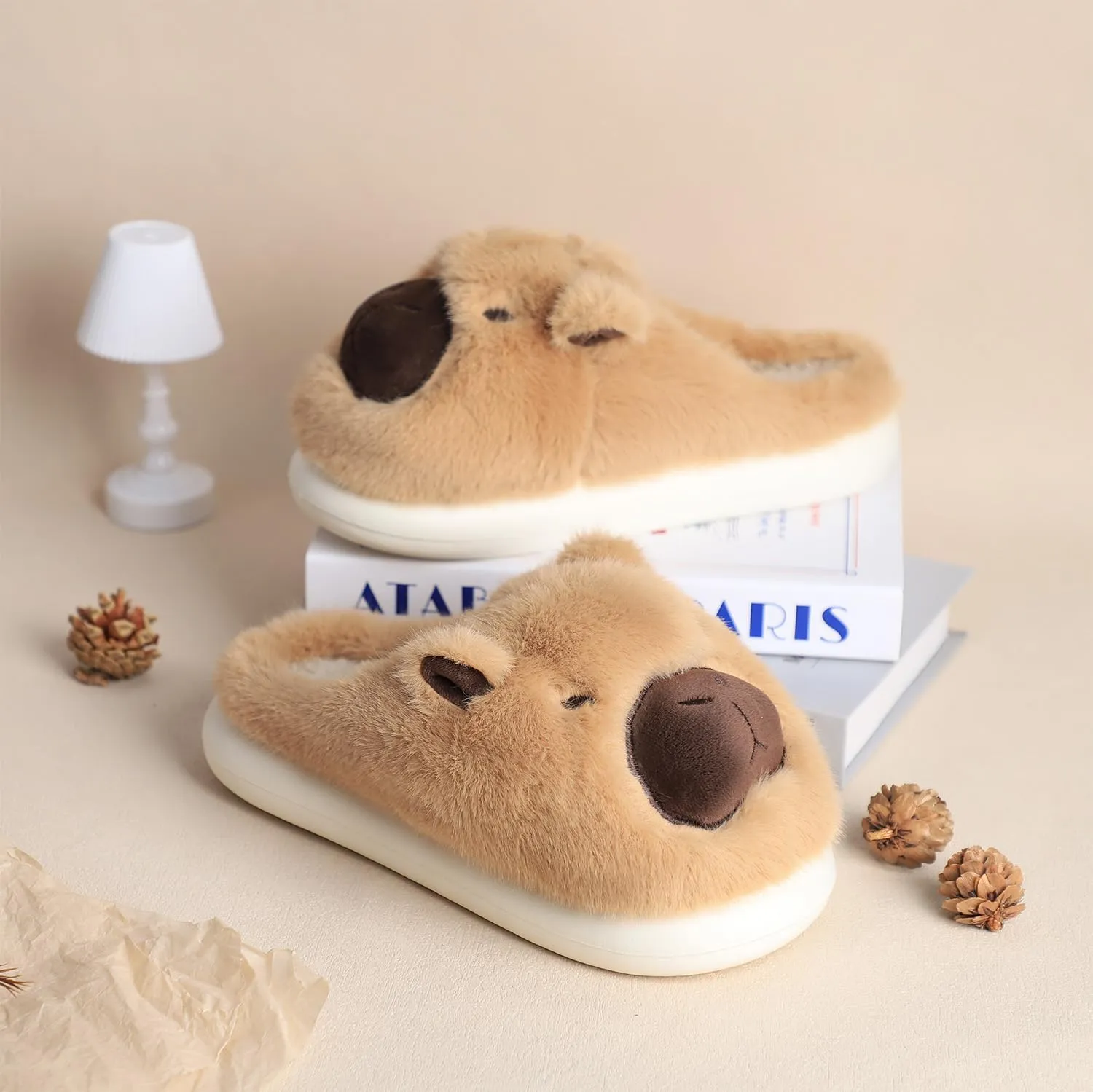 Gaolinci Cartoon Giraffe Cotton Slippers, Winter Indoor Outdoor Slippers for Women