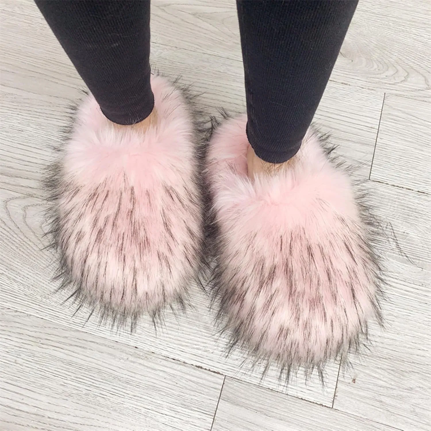 Gegefur Women's Faux Fur Slippers Slide Fluffy Sandals Open Toe Indoor Outdoor Fuzzy Slides