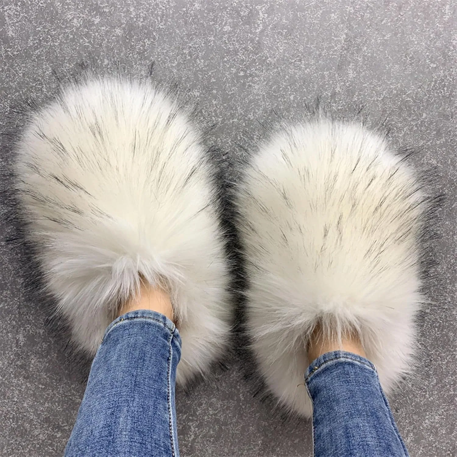 Gegefur Women's Faux Fur Slippers Slide Fluffy Sandals Open Toe Indoor Outdoor Fuzzy Slides