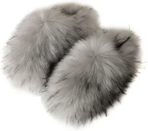 Gegefur Women's Faux Fur Slippers Slide Fluffy Sandals Open Toe Indoor Outdoor Fuzzy Slides