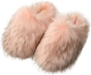 Gegefur Women's Faux Fur Slippers Slide Fluffy Sandals Open Toe Indoor Outdoor Fuzzy Slides