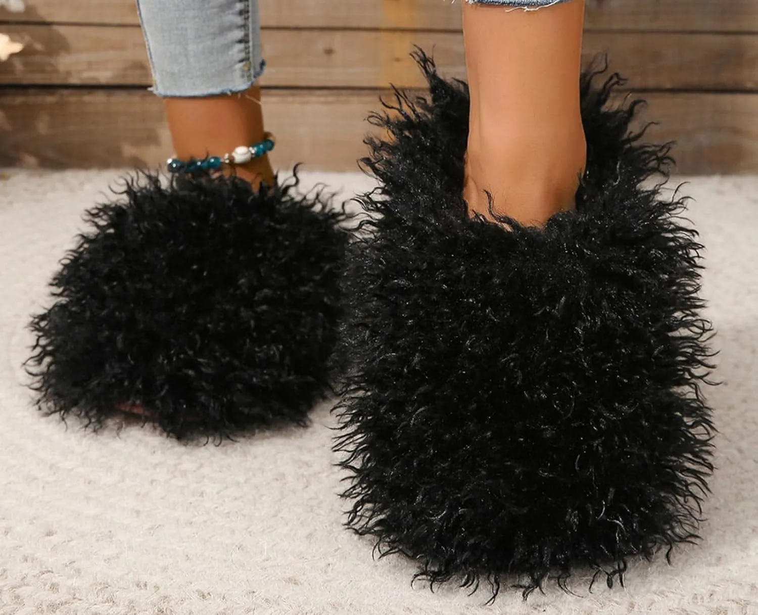 Gegefur Women's Faux Fur Slippers Slide Fluffy Sandals Open Toe Indoor Outdoor Fuzzy Slides