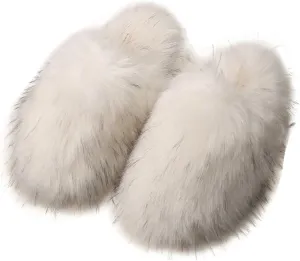 Gegefur Women's Faux Fur Slippers Slide Fluffy Sandals Open Toe Indoor Outdoor Fuzzy Slides