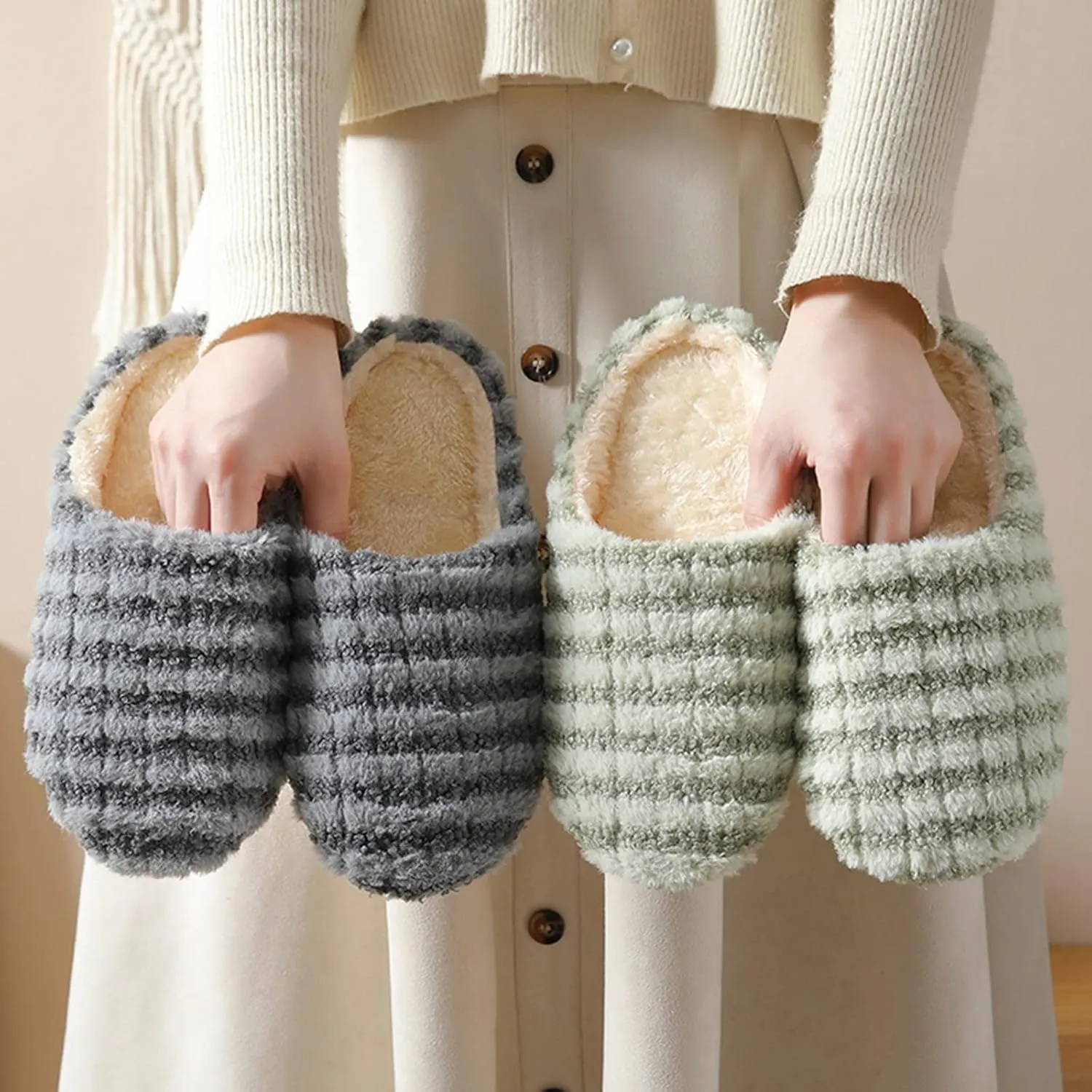 Gibobby Christmas Memory Foam Slippers for Men - Winter Warm Comfy Fleece Slip-on House Slippers
