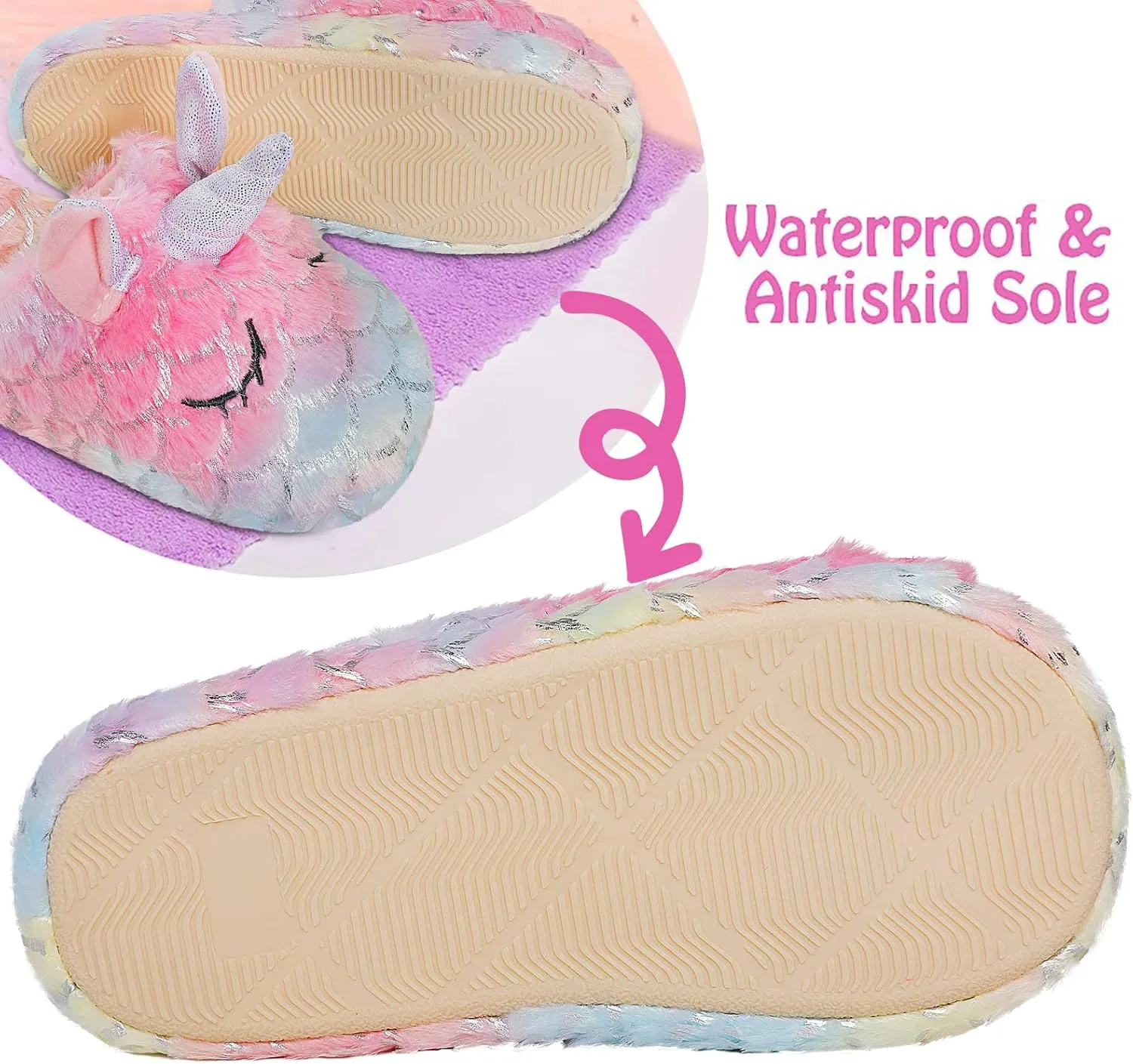 Girls Family Unicorn Slippers Cute Fluffy Anti-Slip Indoor Home Slippers Household Winter Warm Slippers