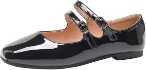 Hee grand Mary Jane Flats for Women Patent Leather Dress Shoes Square Toe Adjustable Buckle Strap Ballet Flats