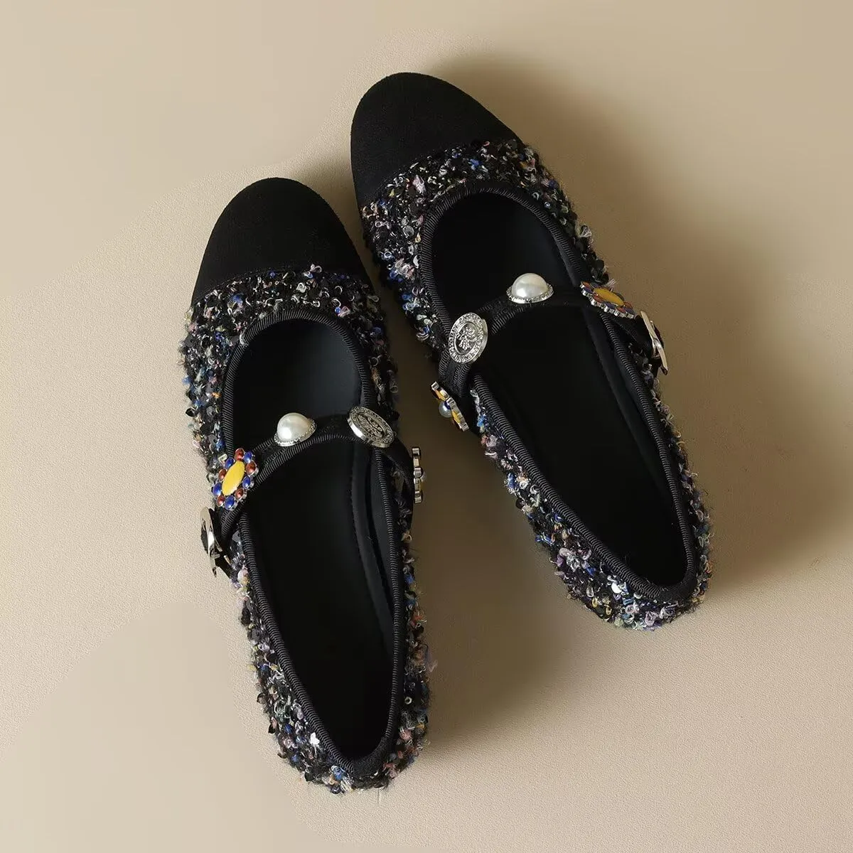 Hee grand Rhinestone Buckle Strap Low Heel Dress Shoes for Women Comfortable Cute Round Toe Mary Jane Shoes