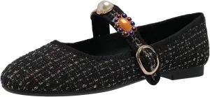 Hee grand Rhinestone Buckle Strap Low Heel Dress Shoes for Women Comfortable Cute Round Toe Mary Jane Shoes