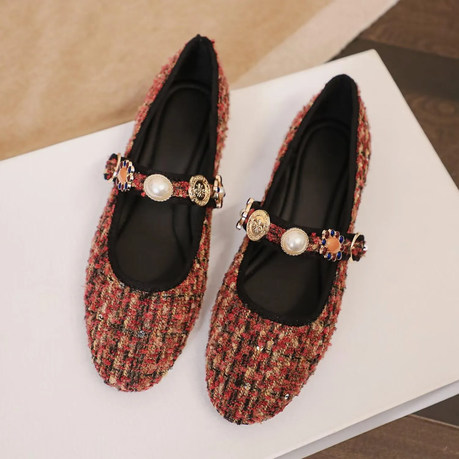 Hee grand Rhinestone Buckle Strap Low Heel Dress Shoes for Women Comfortable Cute Round Toe Mary Jane Shoes