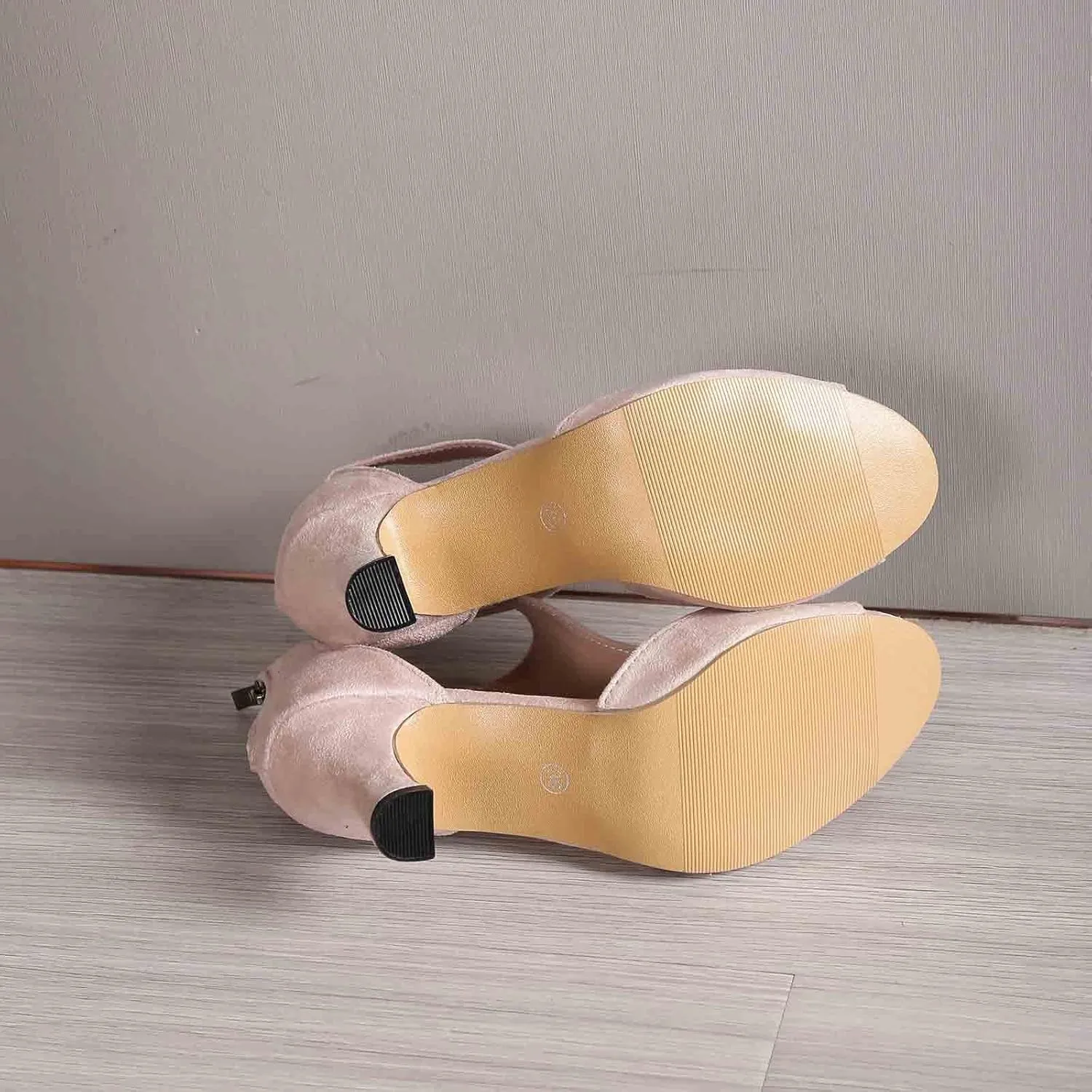High Heels for Women Summer Open Toe Sandals Zip Closure Dress Shoes Casual Suede Leather Fish Mouth Sandals
