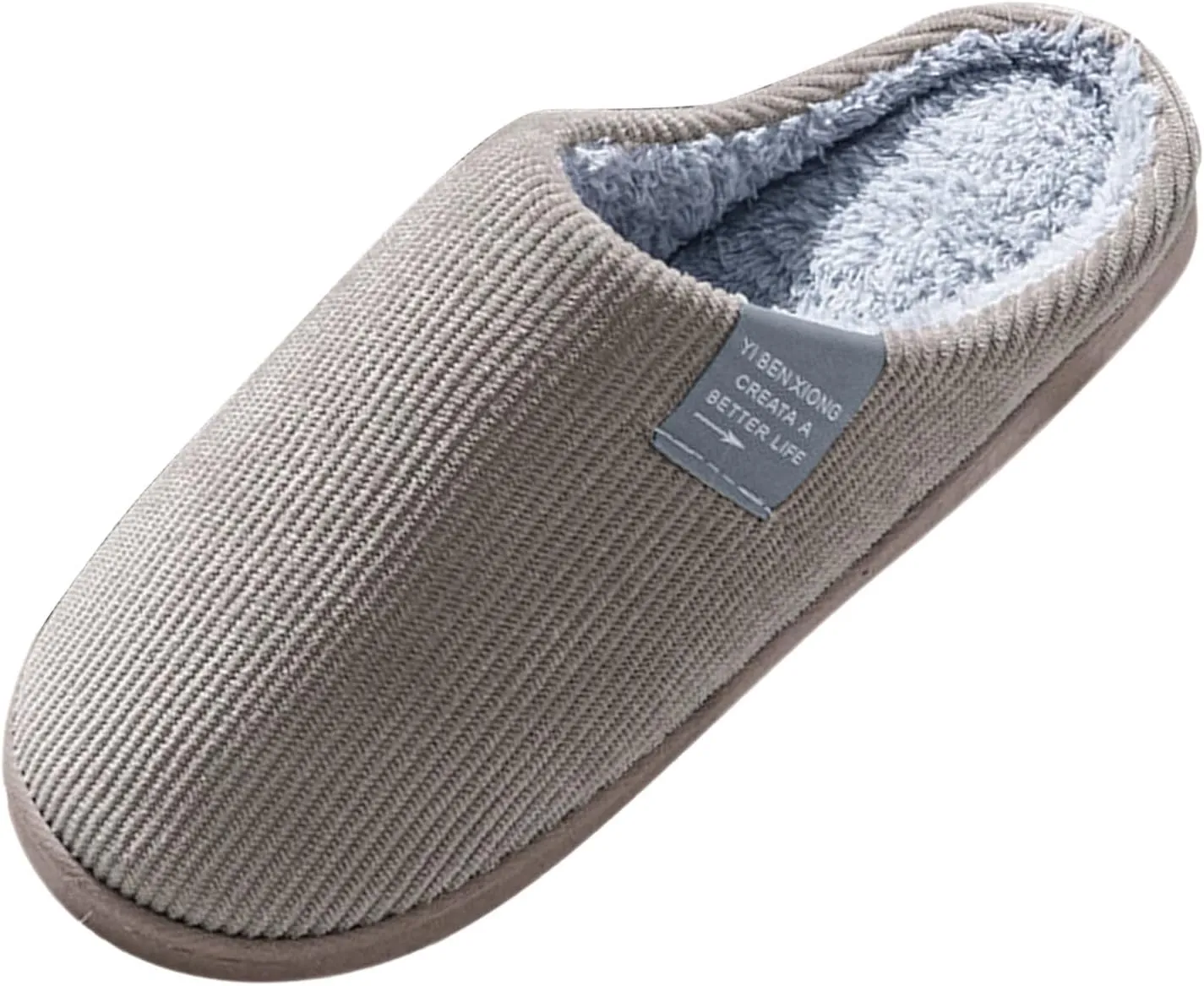 House Slippers for Men with Fuzzy Collar Memory Foam Bedroom Slippers Non-Slip Cute Indoor Bedroom Home Slippers