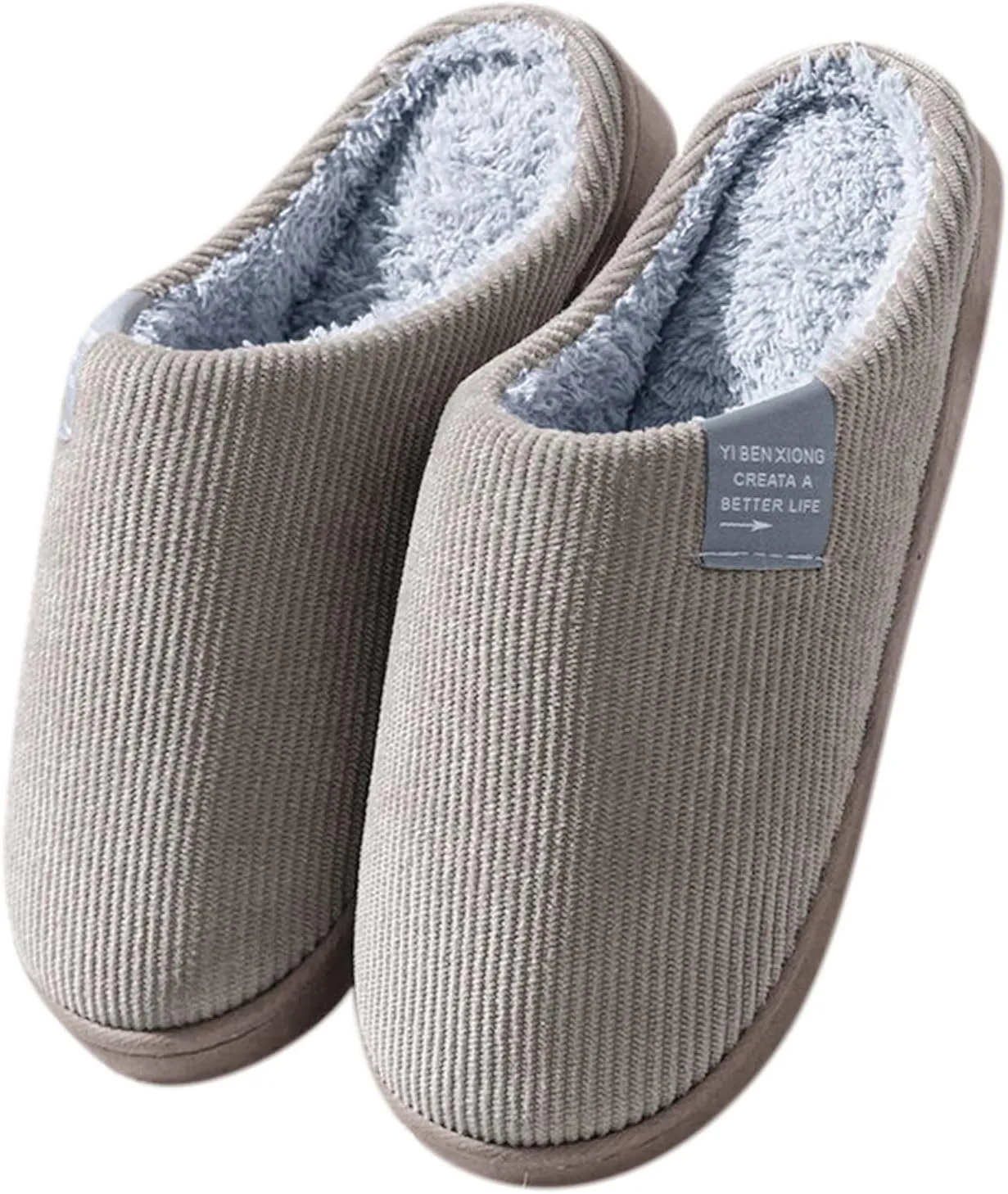 House Slippers for Men with Fuzzy Collar Memory Foam Bedroom Slippers Non-Slip Cute Indoor Bedroom Home Slippers