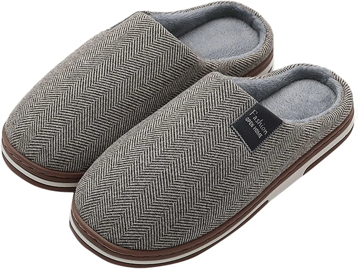 House Slippers for Men with Fuzzy Collar Memory Foam Bedroom Slippers Non-Slip Cute Indoor Bedroom Home Slippers