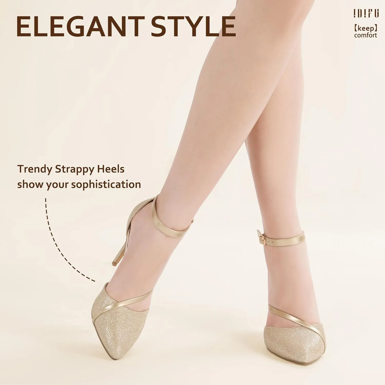 IDIFU IN4 Women's Pumps Closed Toe Heels Stiletto High Heels Dress Shoes for Women Wedding Prom Dressy Party Bridal Shoes Trendy Strappy Pointed Toe Ankle Strap Heels Pumps