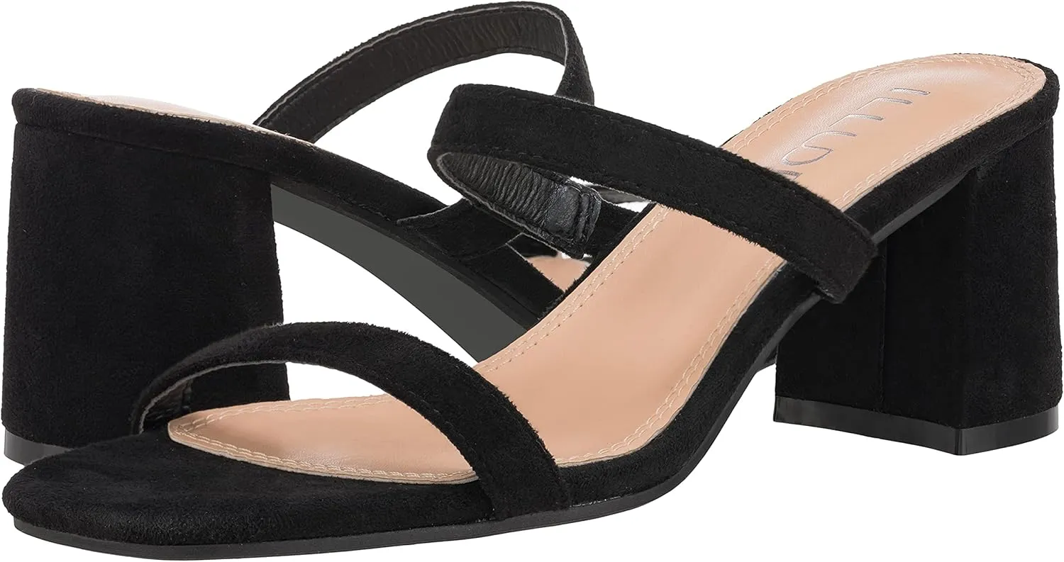 ILLUDE Womens Block Heel Double Band Square Toe Heeled Sandal Slip On Mule - Lisa