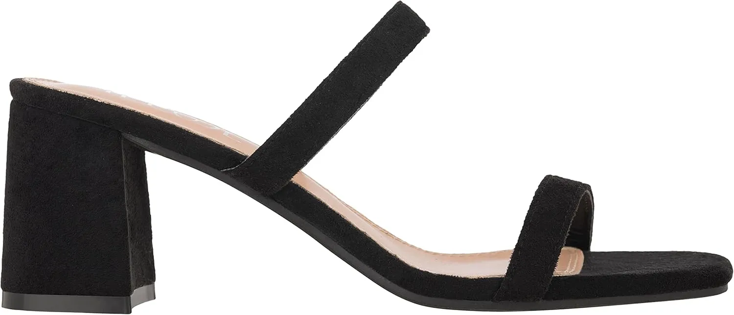 ILLUDE Womens Block Heel Double Band Square Toe Heeled Sandal Slip On Mule - Lisa