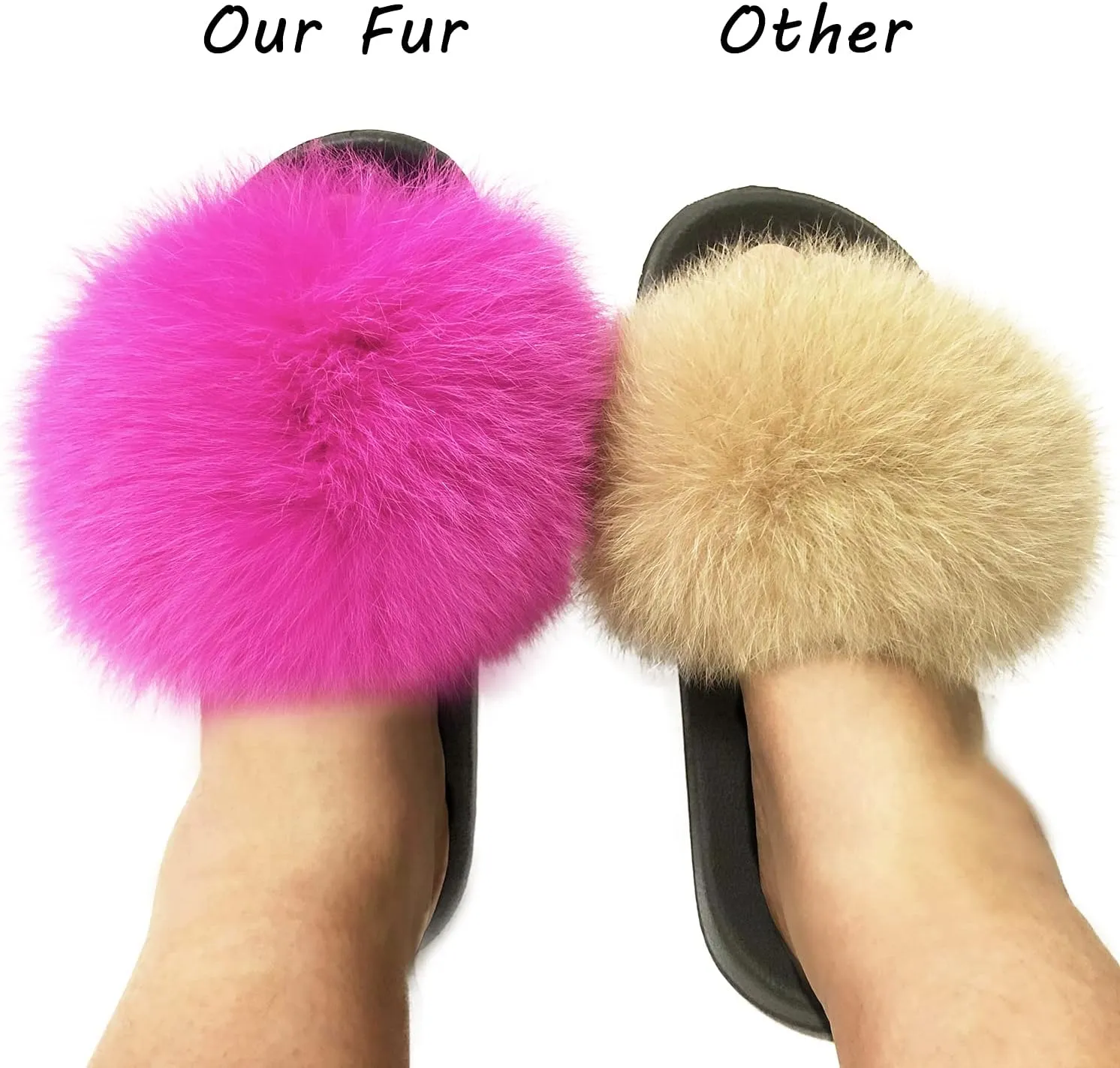Jancoco Max Real Fox Fur Slides for Women - Fluffy Fur Slippers Open Toe Flat Sandals for Outdoor