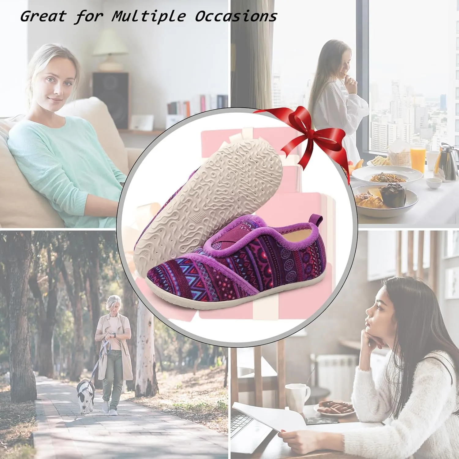 JIASUQI Womens Slippers Fuzzy Slip-on House Shoes Indoor Outdoor Slippers for Women