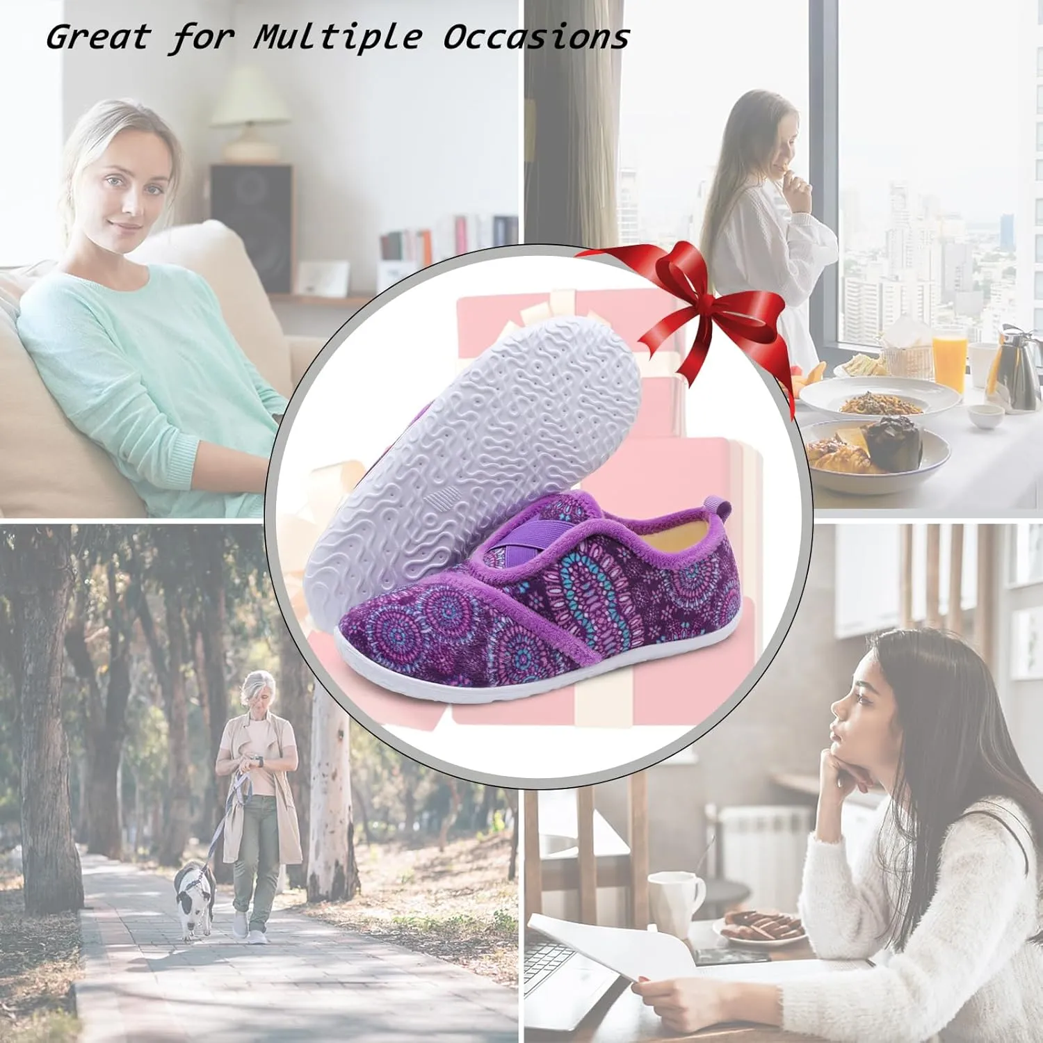 JIASUQI Womens Slippers Fuzzy Slip-on House Shoes Indoor Outdoor Slippers for Women