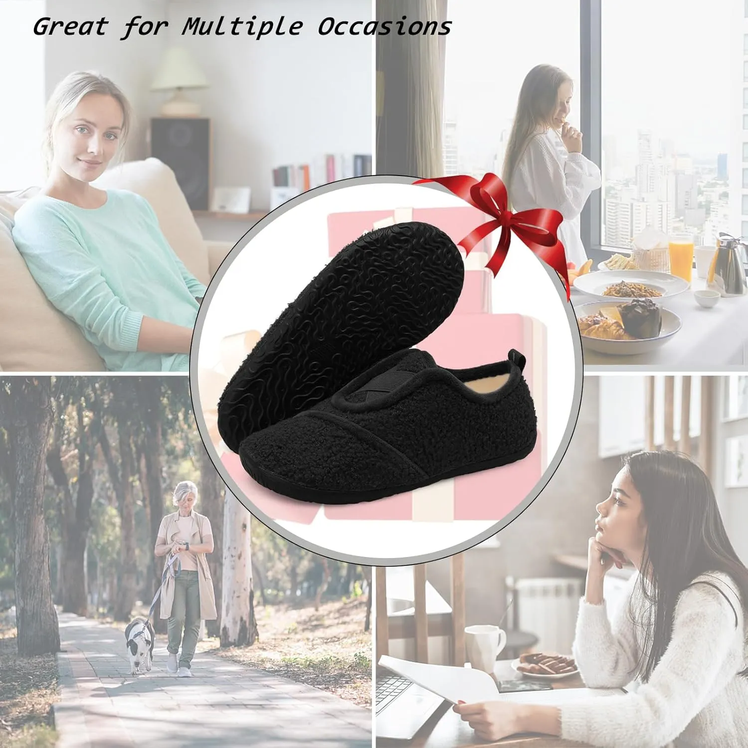 JIASUQI Womens Slippers Fuzzy Slip-on House Shoes Indoor Outdoor Slippers for Women