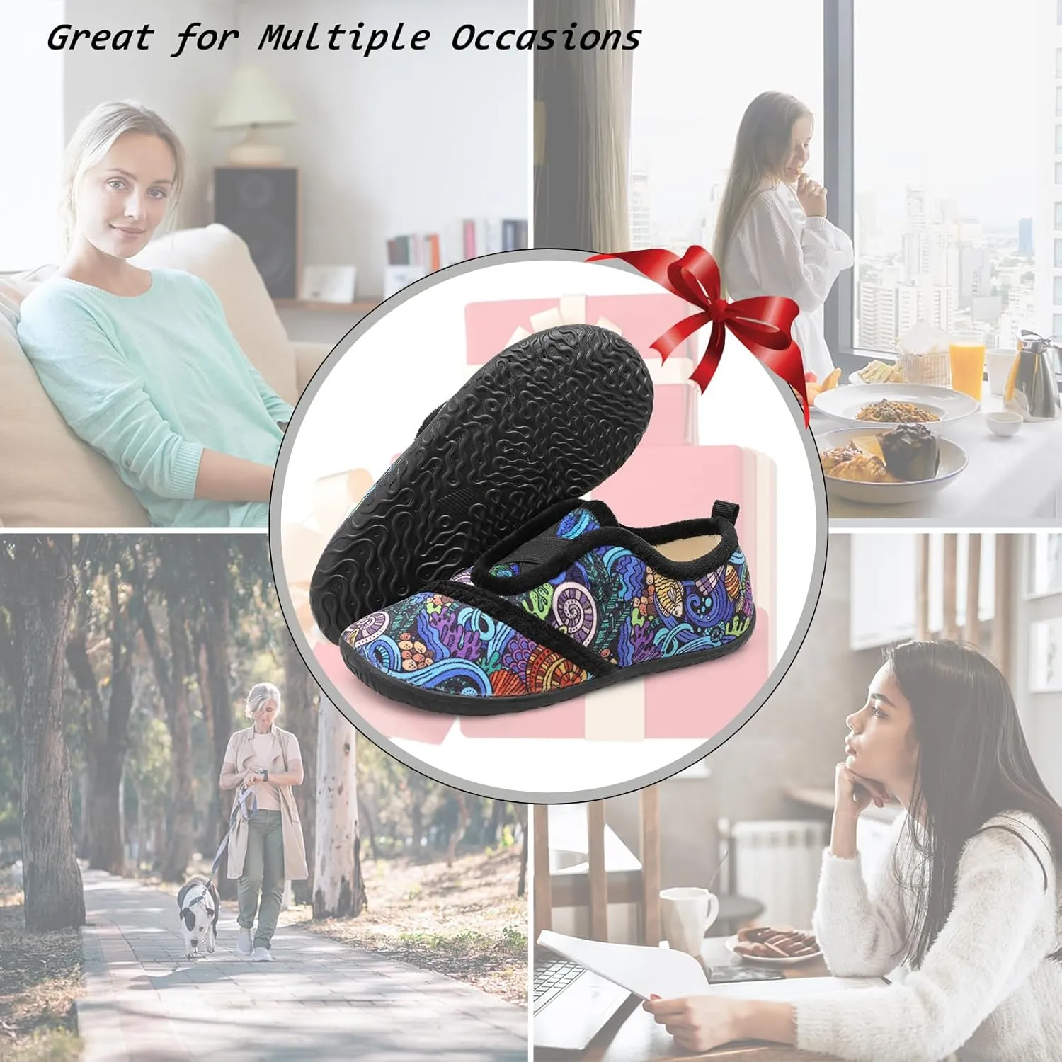 JIASUQI Womens Slippers Fuzzy Slip-on House Shoes Indoor Outdoor Slippers for Women