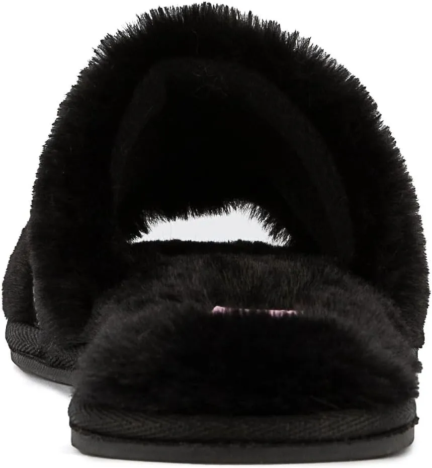 Juicy Couture Women's Plush Faux Fur Slippers – Cozy Open-Toe Slides, Soft Indoor/Outdoor House Shoes