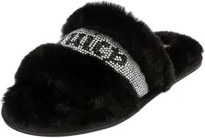 Juicy Couture Women's Plush Faux Fur Slippers – Cozy Open-Toe Slides, Soft Indoor/Outdoor House Shoes