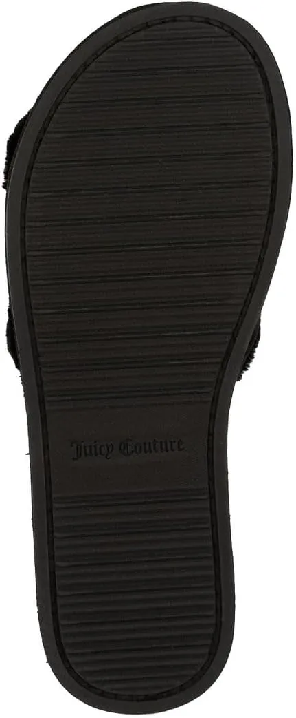 Juicy Couture Women's Plush Faux Fur Slippers – Cozy Open-Toe Slides, Soft Indoor/Outdoor House Shoes