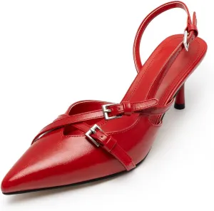 KaroNairy Kitten Heels for Women Pointed Toe Slingback Heels Closed Toe Wedding Dress Pumps with Buckles