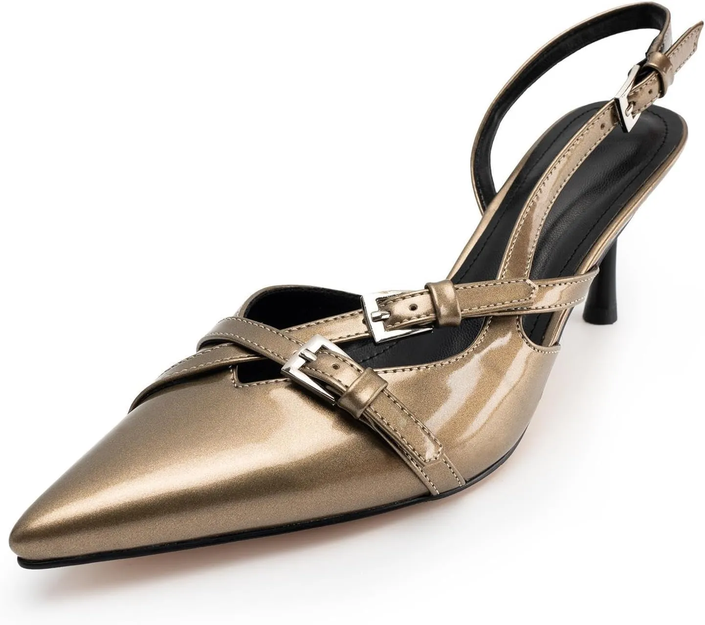 KaroNairy Kitten Heels for Women Pointed Toe Slingback Heels Closed Toe Wedding Dress Pumps with Buckles