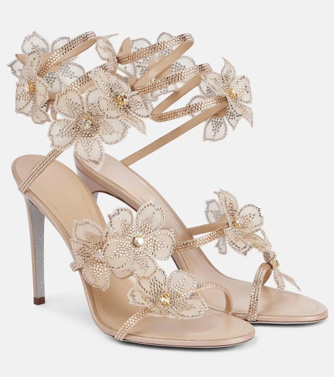 Kitten Heel Sandals for Women  Strappy Open Toe Heels with Spiral Ankle Wrap Stiletto and Floral Heels for Wedding, Party, Evening