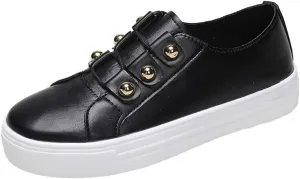 Lausiuoe Shoes For Women Dressy Casual Platform Leather Sneakers Low Cut Fashion Comfortable Walking Slip On Flat Loafers