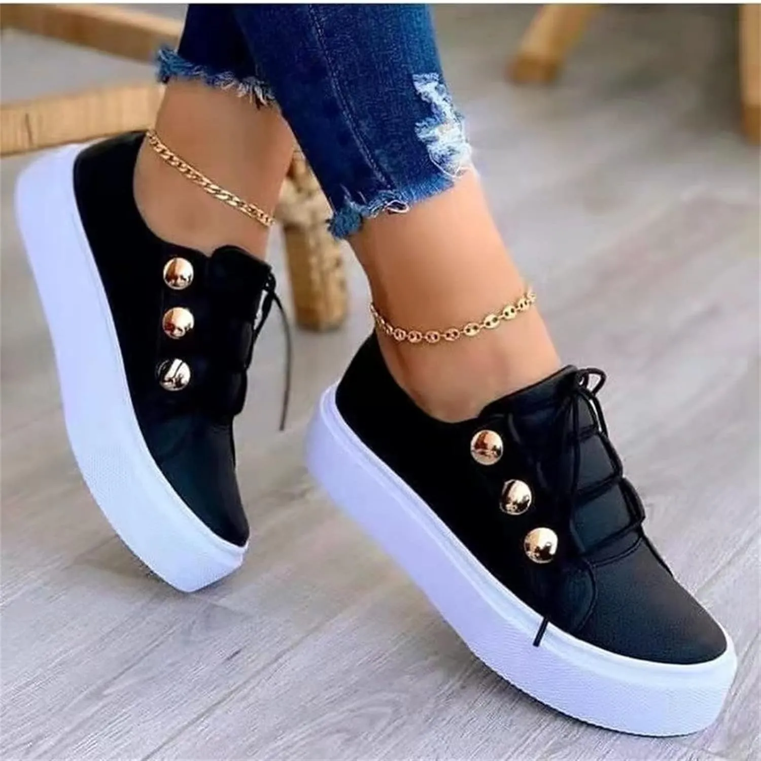 Lausiuoe Shoes For Women Dressy Casual Platform Leather Sneakers Low Cut Fashion Comfortable Walking Slip On Flat Loafers