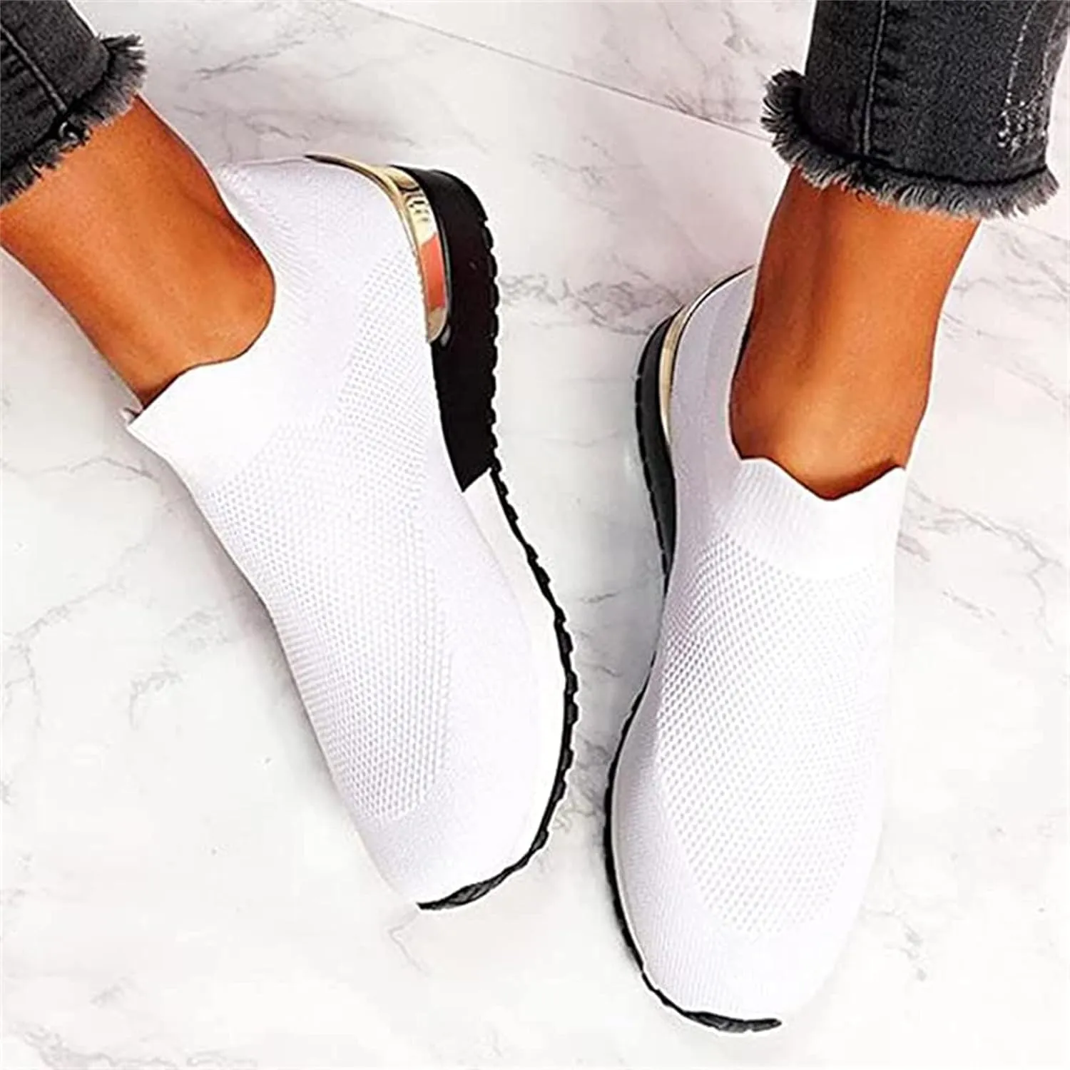 Lausiuoe Sneakers For Women Slip On Arch Support Walking Shoes Non Slip Fashion Casual Comfort Gym Sports Running Shoes