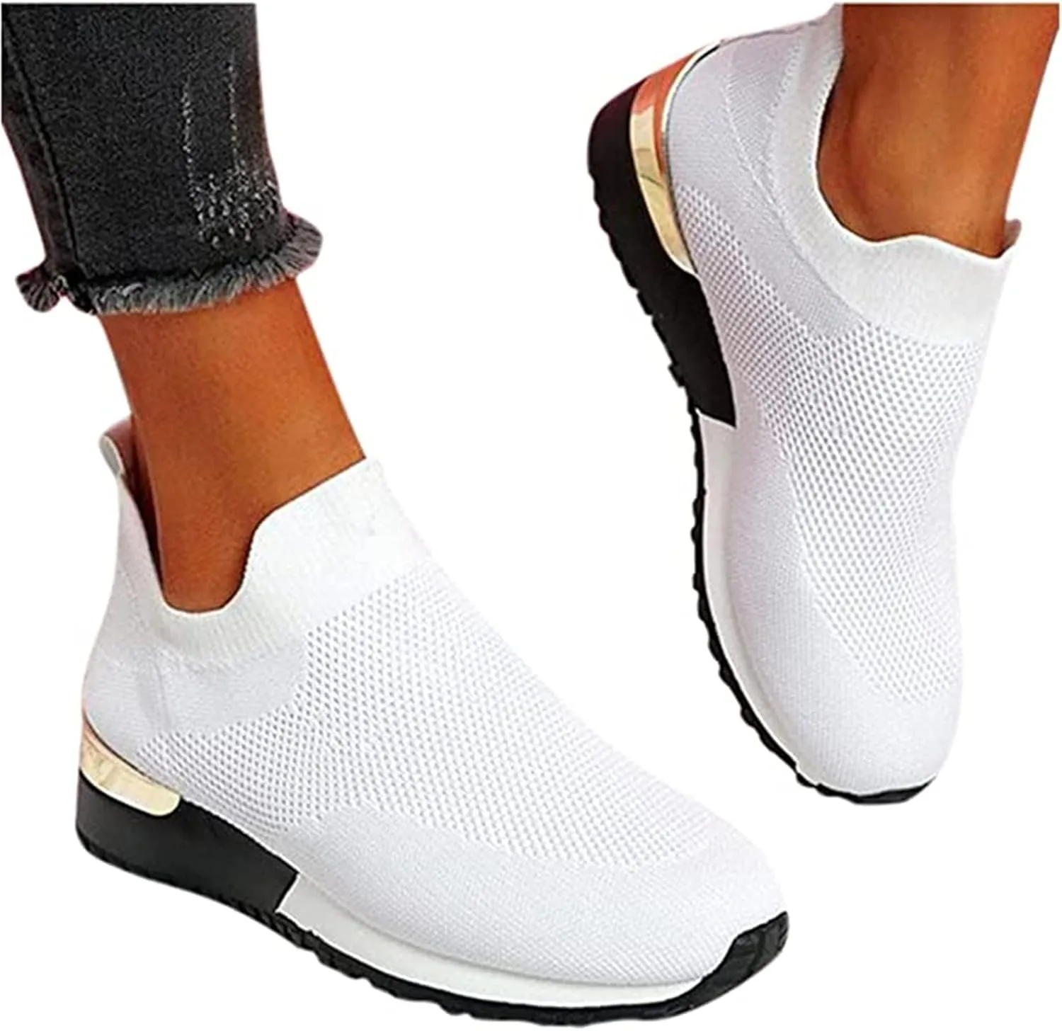 Lausiuoe Sneakers For Women Slip On Arch Support Walking Shoes Non Slip Fashion Casual Comfort Gym Sports Running Shoes