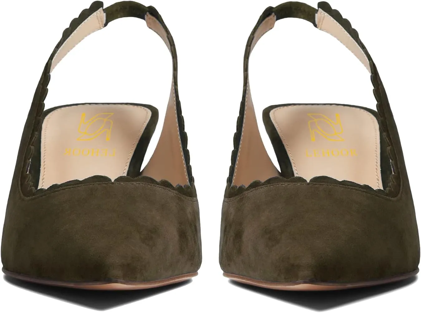 LEHOOR Women Kitten Heel Slingback Pumps Shoes Pointed Closed Toe Elastic Ankle Strap Suede Dress Sandals 2.5" Heels Classic Office Work Pump Dressy Elegant Wedding Evening Shoes Comfort 4-11 M US