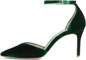 LEHOOR Women Sexy High Heels Pumps Ankle Strap Pointed Toe Dress Shoes D'orsay 3" Stiletto Heels Velvet Sandals Closed Pointy toe Cutout Buckle Wedding Party Shoe Ladies Fashion Spring 4-11 M US