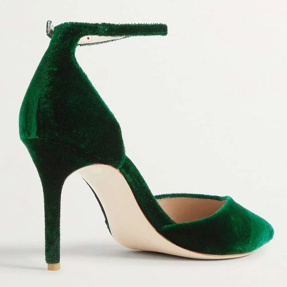 LEHOOR Women Sexy High Heels Pumps Ankle Strap Pointed Toe Dress Shoes D'orsay 3" Stiletto Heels Velvet Sandals Closed Pointy toe Cutout Buckle Wedding Party Shoe Ladies Fashion Spring 4-11 M US