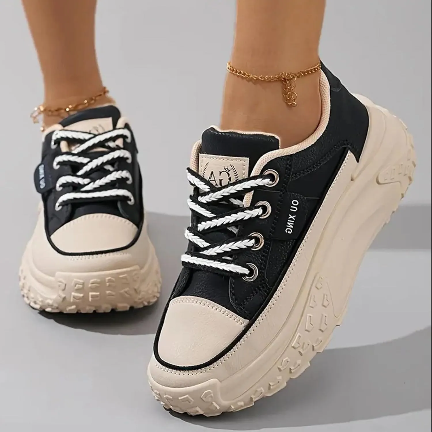 Low-Top Slip Ons Sneakers Canvas Women Platform,Casual Platform Sneakers Women, Womens Arch Support Walking Sneakers,Fashion Chunky Sneakers for Women,Trendy Lace Up Wide Width Tennis Shoes