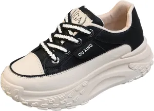 Low-Top Slip Ons Sneakers Canvas Women Platform,Casual Platform Sneakers Women, Womens Arch Support Walking Sneakers,Fashion Chunky Sneakers for Women,Trendy Lace Up Wide Width Tennis Shoes