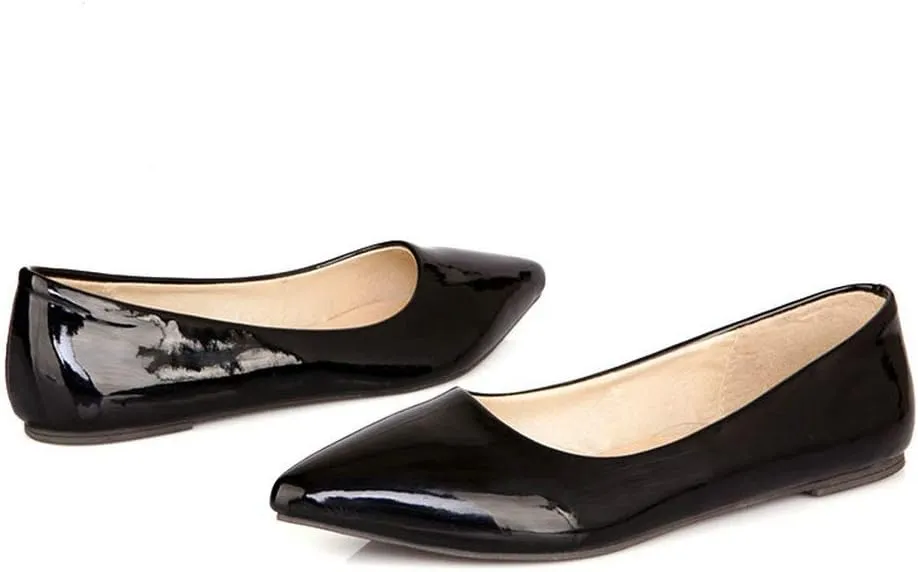 LUXMAX Women Patent Leather Pointed Toe Flats Slip On Casual Court Shoes