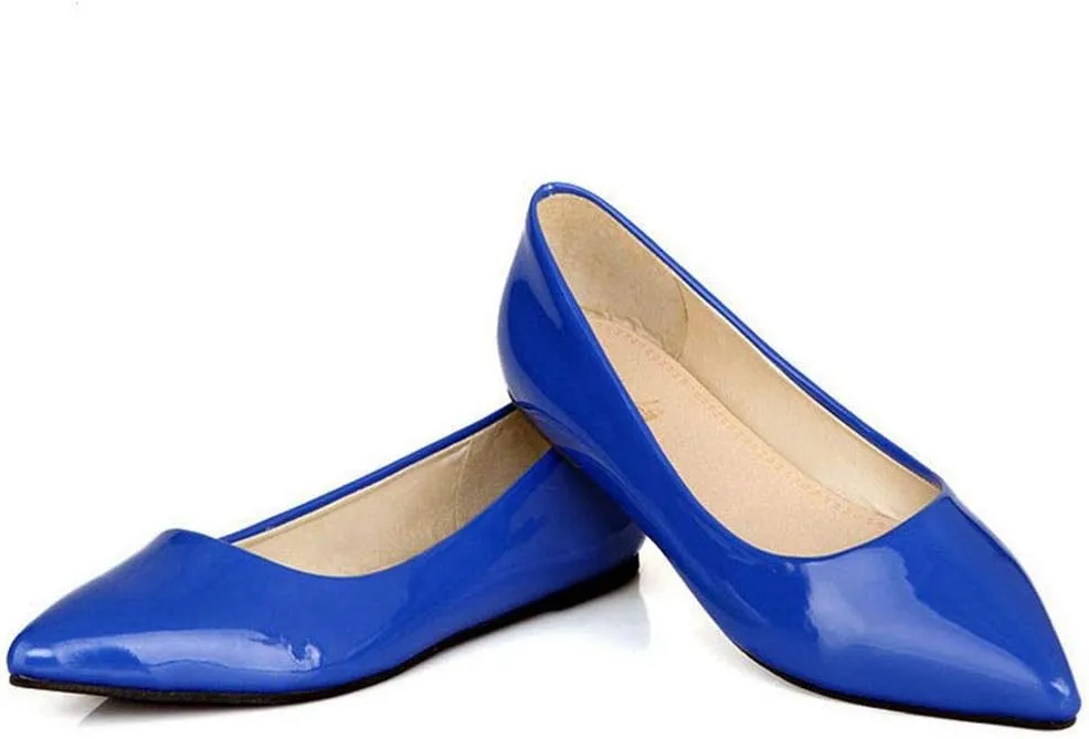 LUXMAX Women Patent Leather Pointed Toe Flats Slip On Casual Court Shoes
