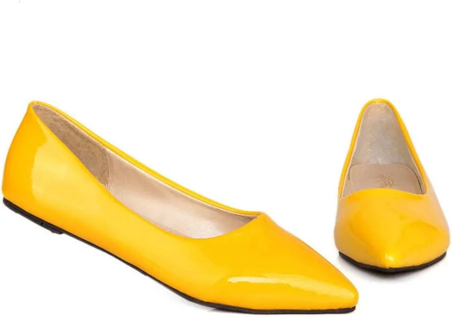 LUXMAX Women Patent Leather Pointed Toe Flats Slip On Casual Court Shoes