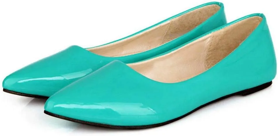 LUXMAX Women Patent Leather Pointed Toe Flats Slip On Casual Court Shoes