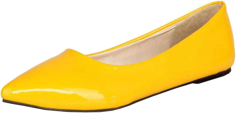 LUXMAX Women Patent Leather Pointed Toe Flats Slip On Casual Court Shoes